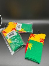 x3 Pairs Men Sports Leaf Weed Marijuana Rasta Crew Cotton Long Socks