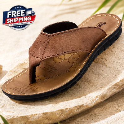Summer Shoes Men Slippers Genuine Leather Mens Flip Flops Flat Mens Sandals