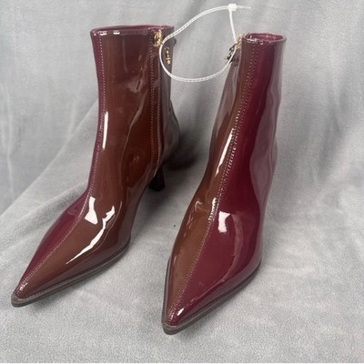 Circus Sam Edelman Two Tone Patent Pointed Toe Kitten Heel Ankle Boots Burgundy