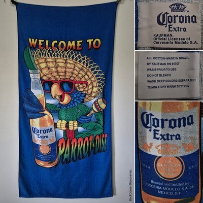 c2002 Corona Extra Welcome to Parrot-Dise 55x28'' Beach Towel. Mexico Beer Bottle