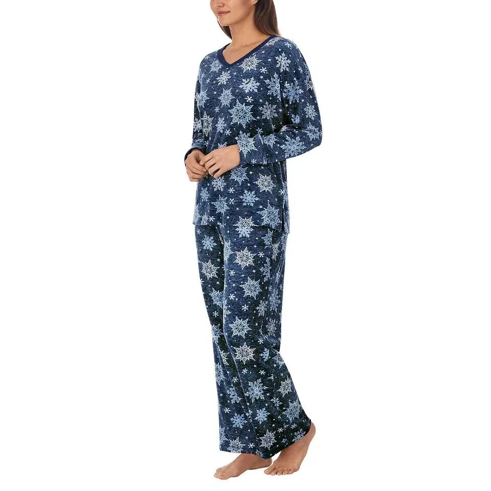 Nautica Women's 2pc Silky Fleece Sleepwear Set - Blue Snowflakes,  S