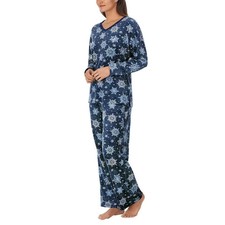 Nautica Women's 2pc Silky Fleece Sleepwear Set - Blue Snowflakes, S