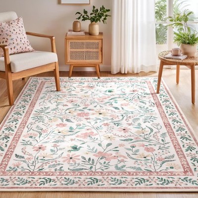 Pink Floral Area Rugs 5x7 Nursery Rug, Machine Washable Boho Rugs for Bedroom...