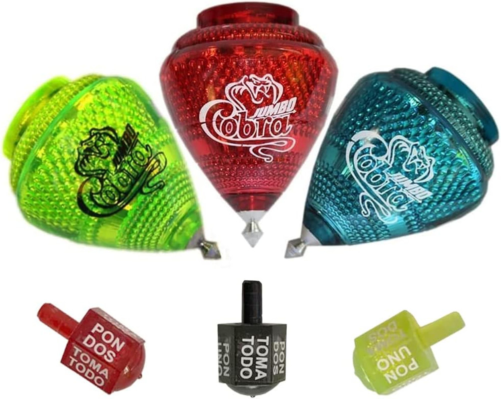 3 Pack Jumbo Cobra Spinning Top Set with 3 Assorted Color Toma Todo Mexican Trad