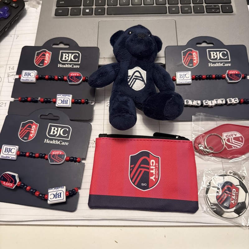 St. Louis CITY SC Soccer Team Swag Lot-Bracelets, Coin Purse, Bear, Keychains