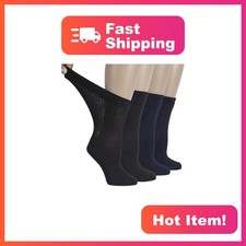 Hugh Ugoli Women's Cotton Diabetic Socks Size 9-12 Navy Black 4 Pairs