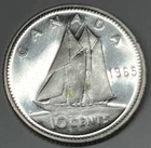 1965 Canada 10 Cent Proof Like Silver Coin. A Beautiful Crisp Bright Coin.