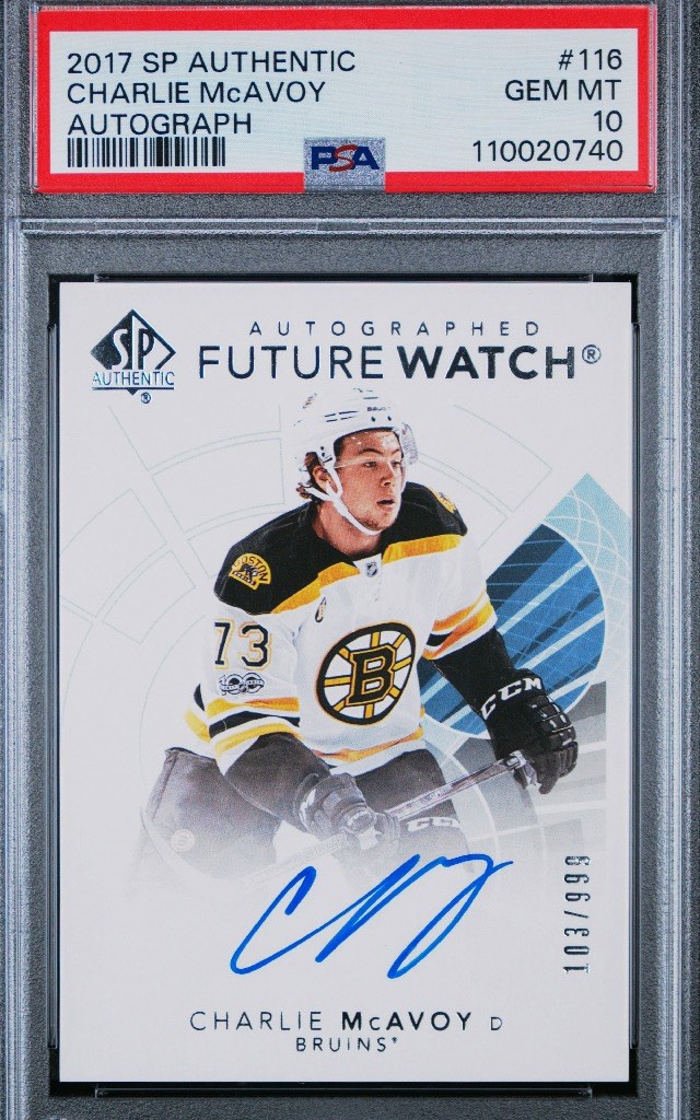 2017-18 Charlie McAvoy SP Authentic Future Watch Auto Rookie RC #/999 PSA 10