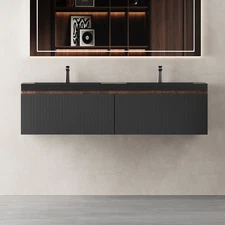 60" Wall Mounted Bathroom Vanity w/Double Sink,2 Drawers,Floating Vanity Cabinet