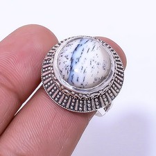 Dendritic Agate Fine Art Oxidised 925 Sterling Silver Ring S.7 R7 Christmas Gift
