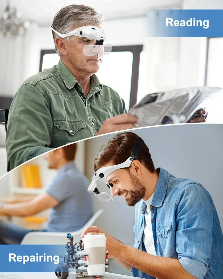 Magnifying Glass Headset 2 LED Light Head Headband Magnifier 5 Lenses With Box - Image 3 of 4