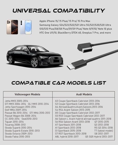 Audi A3 Q3 Q5 VW MDI MMI AMI to USB Type-C Charge Cable Adapter - Picture 7 of 8