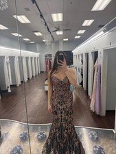 size 6 prom dress strapless, long, light pink beading on black, Gorgeous!