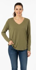 New Eddie Bauer Womens Aster Green Favorite Long Sleeve V-Neck Tee