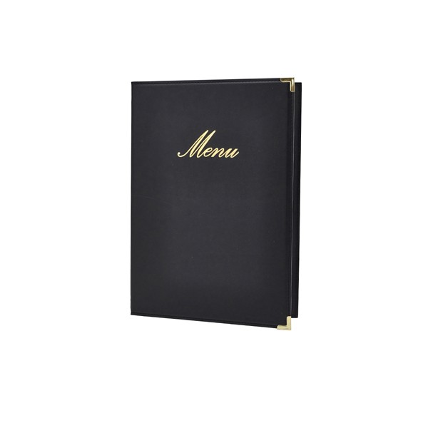 A4 PU Leather Menu Holder Black 4 Page Restaurant Bar Café Menu Display Folder