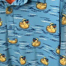 Birdie Bound Mens Polo Shirt 3XL Blue Rubber Ducky Golf Performance Tech Fabric