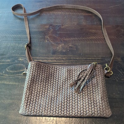 Vintage Andrea Cardone Women's Leather Crossbody Weaved Leather Bag Purse