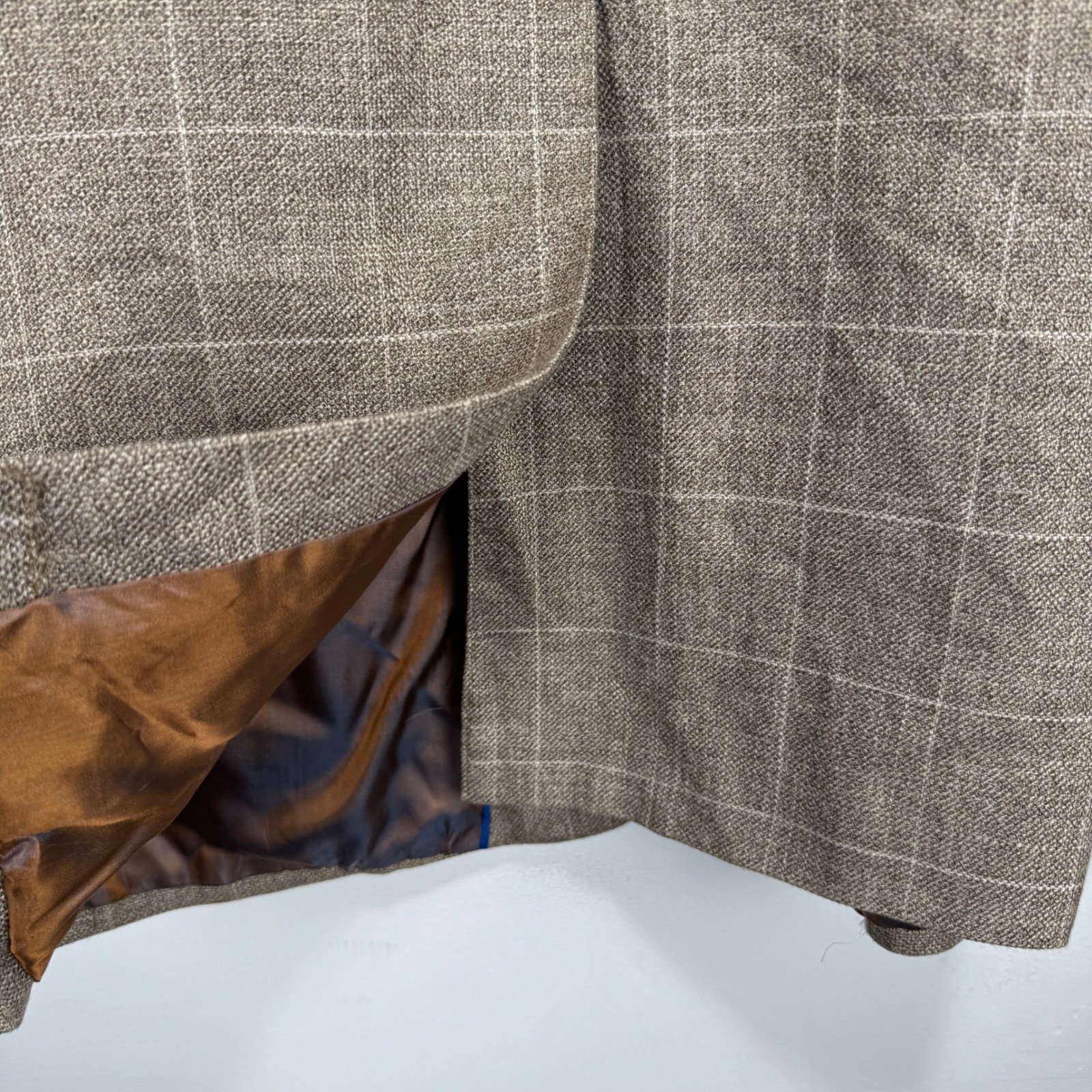 Stile Bespoke Blazer Sport Coat Men 46L Beige Plaid 2 Button Italian Wool Jacket