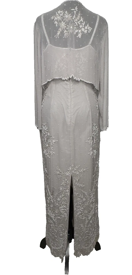 Vestido Adrianna Papell Mujer 10 Gris Seda Cuentas Chaqueta Formal Vestido de Noche Foto 3 de 4