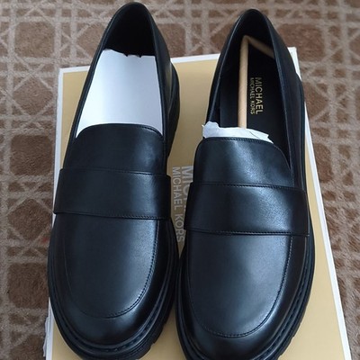 Michael Michael Kors Black Leather Slip-On Loafer Flat Logo Round Toe US 9 M
