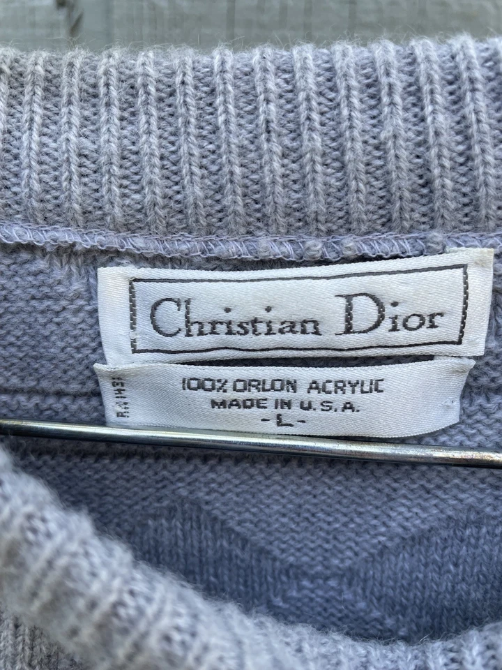 Christian Dior Vintage Men’s Diamond Weave Gray Sweater Soft Classic Sz L - Image 3 of 4