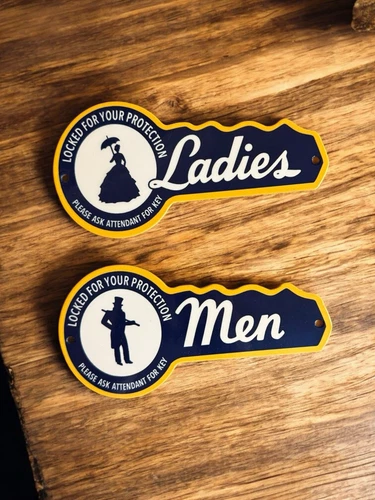 Vintage “Locked for Your Protection” Steel Restroom Signs