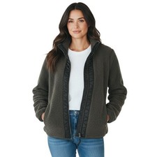 Abercrombie Fitch Sherpa Fleece Jacket Small Olive Green Full Zip Quilted Trim