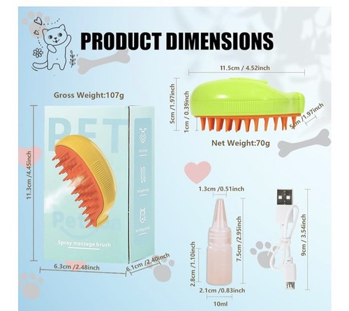 New 3in1 Cat Steam Brush Pet Dog Electric Spray Massage Comb Pet Hair Removal - Picture 2 of 6