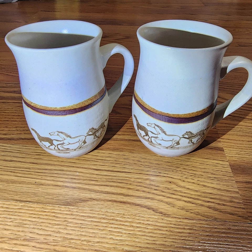 Juego De Colección De 2 Tazas De Café De Cerámica De Gres Otagiri Caballos Salvajes Occidentales Foto 2 de 4