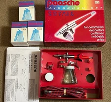 Paasche Airbrush Set Double-Action Made In USA NOS Plus (3) Glass Bottles