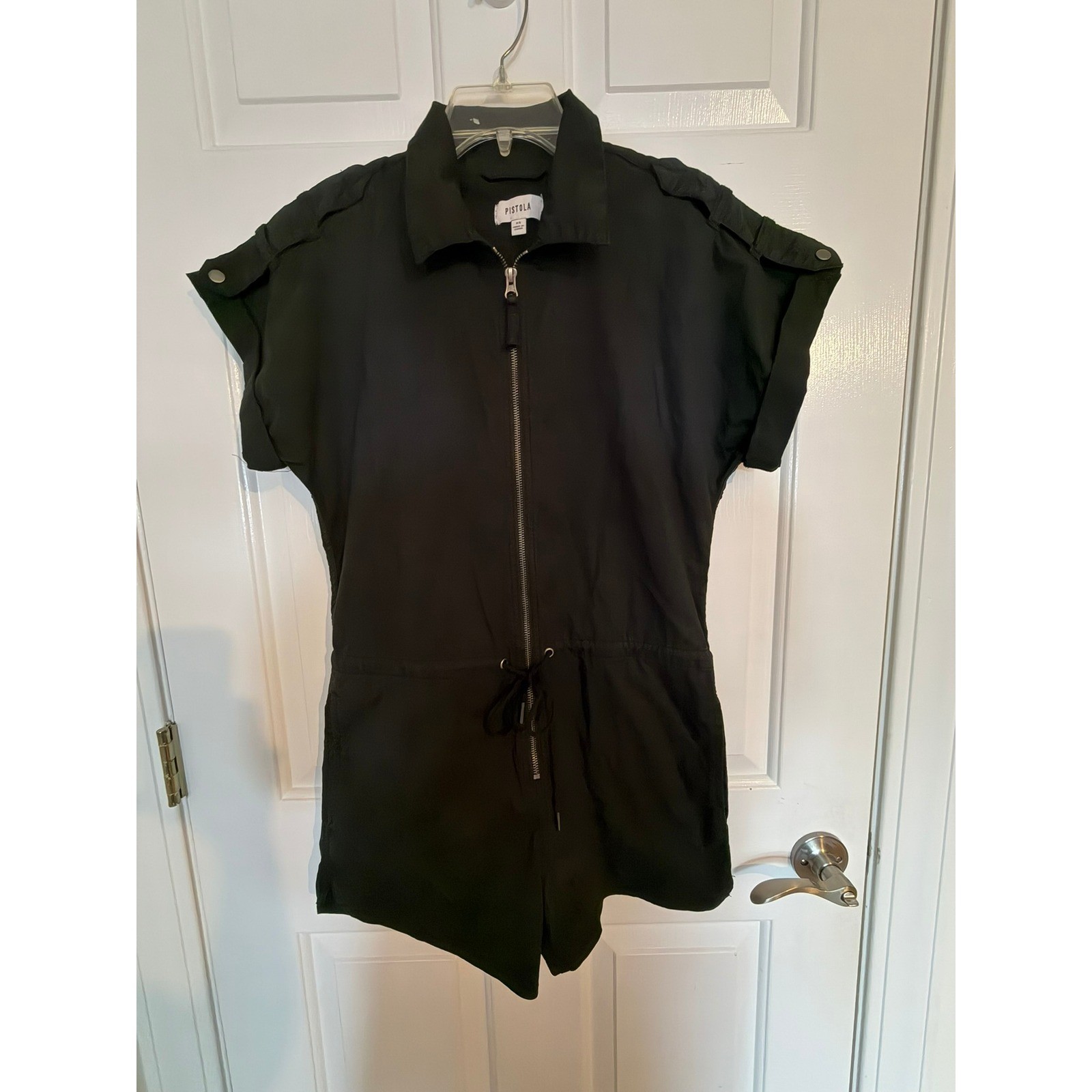Pistola Meg Zip Front Romper Black Utility Drawstring Waist XS