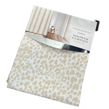 New Bondi Water Resistant Fabric Shower Curtain White Ecru Tan Cheetah Leopard