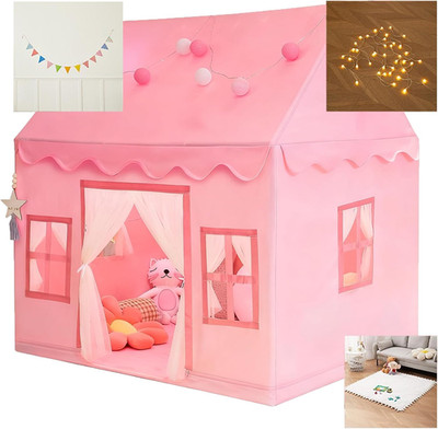 Large Kids Play Tent with Mat, Lights & Flags - Indoor/Outdoor Fun!
