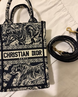 Brand New Navy Christian Dior Toile de Jouy Mini Book Tote Phone Bag