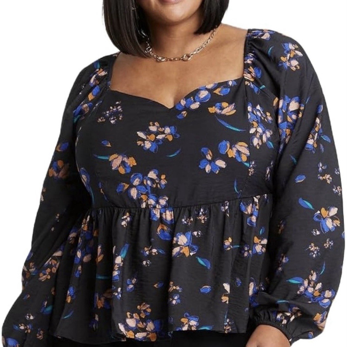 Ava & Viv sweetheart neckline peasant smocked Peplum Blouse fall florals sz 1x