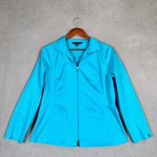 Ming Wang Jacket Women's Medium Teal Blue Stretch Long Sleeve Full Zip Preppy