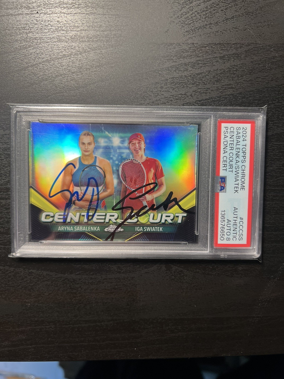 2024 Topps Chrome Center Court Aryna Sabalenka, Iga Swiatek Signed Card PSA 8 view 1