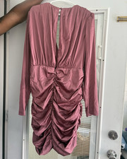 Zara Mauve Ruched Puff Long Sleeve V-Neck Bodycon Dress Short Size M