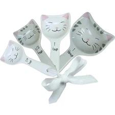 4 Adorable Ceramic Cat/Kitten Nesting Measuring Spoons. Baking Cooking Kitchen