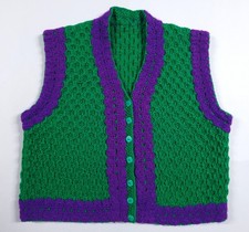 Vintage Hungarian handmade folk costume sweater vest button-up Holloko green old