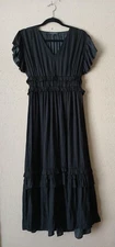 Grade & Gather Dress Womens Small Black Ruffle Tiered Midi Short Sleeve Boho
