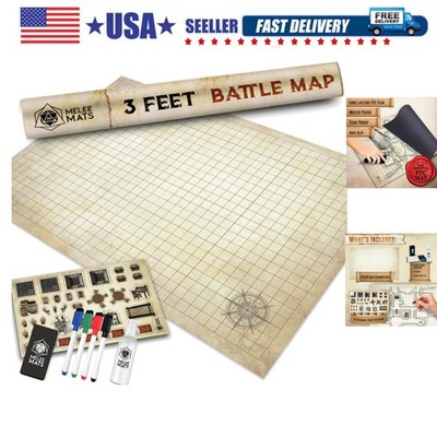 DND Map Starter Set - 24  x 36'', Wet & Dry Erase Battle Terrain Grid for Dung...
