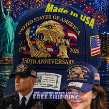 USA 250th Anniversary Hat Cap Eagle 1776 2026 Navy Blue Veteran Made In USA V3.0