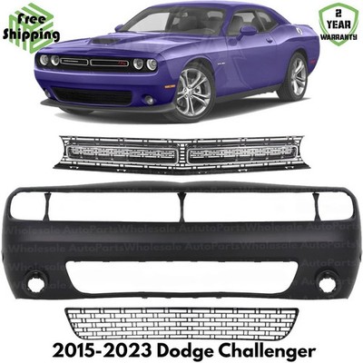 Front Bumper Cover Primed & Grille Assembly Kit For 2015-2023 Dodge Challenger