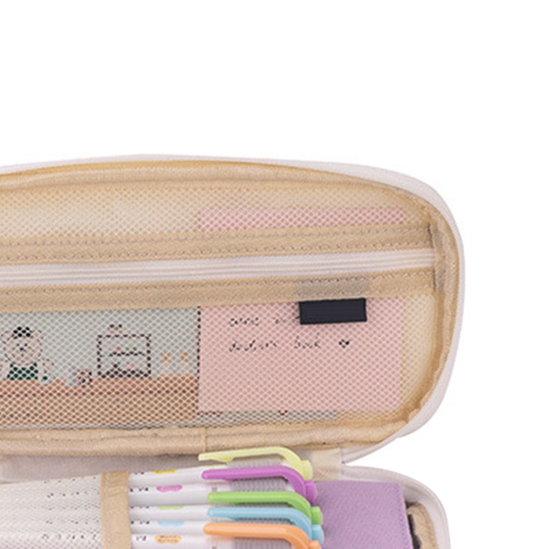 Large Capacity Pencil Pouch Simple Style Double Layered Zipper Pen Bag For Stude