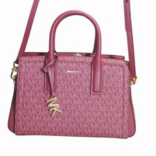 Michael Kors Laila Satchel Bag Small Mulberry MK Logo Print Adjustable Strap