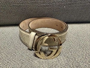 Gucci 114876 80/32 Ceinture Crème avec Boucle Logo Made in Italy, imbriquée