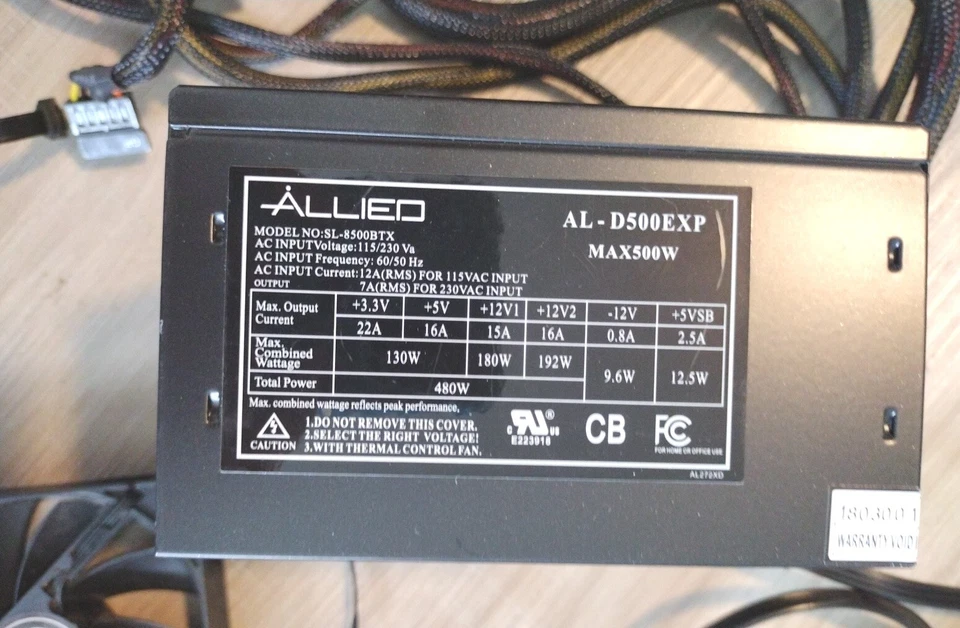 Allied M# Sl-8500BTX AL D500EXP Power Supply W/ Fan Cords Computer Parts - Image 3 of 4