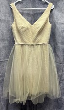 White Vera Wang Size 8 Champagne Bridesmaid Dress Lace Tulle Double V Neck Zip