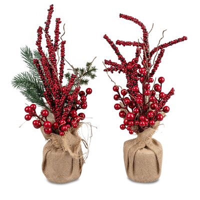 2er Set Tischdeko Arrangement H. 36cm mit Tanne im Jutesack Formano W24